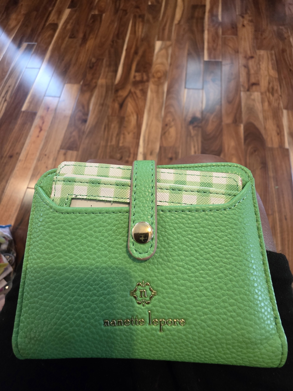 Nanette Lepore Green Pebbled Leather Wallet with Gold Accent
